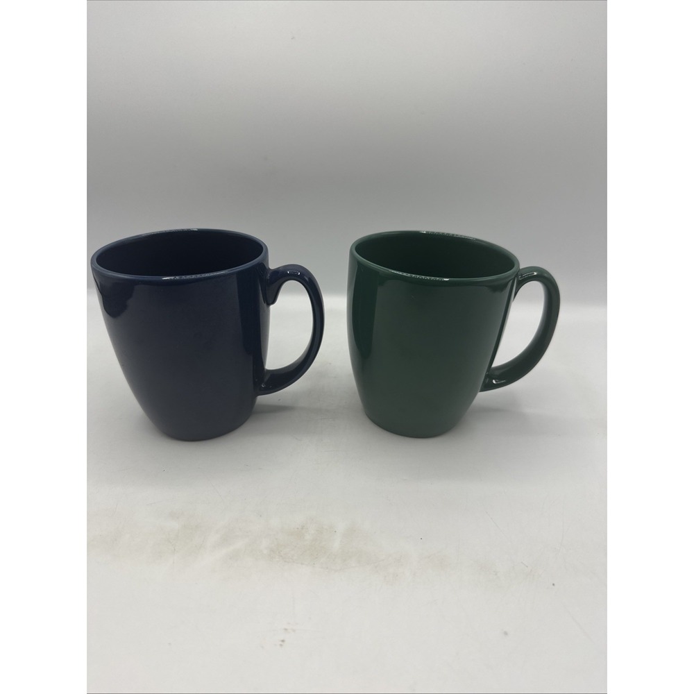 Corelle Stoneware Mug Cup Dark‎ Green & Blue Coffee Mug 11 OZ Set 2pc